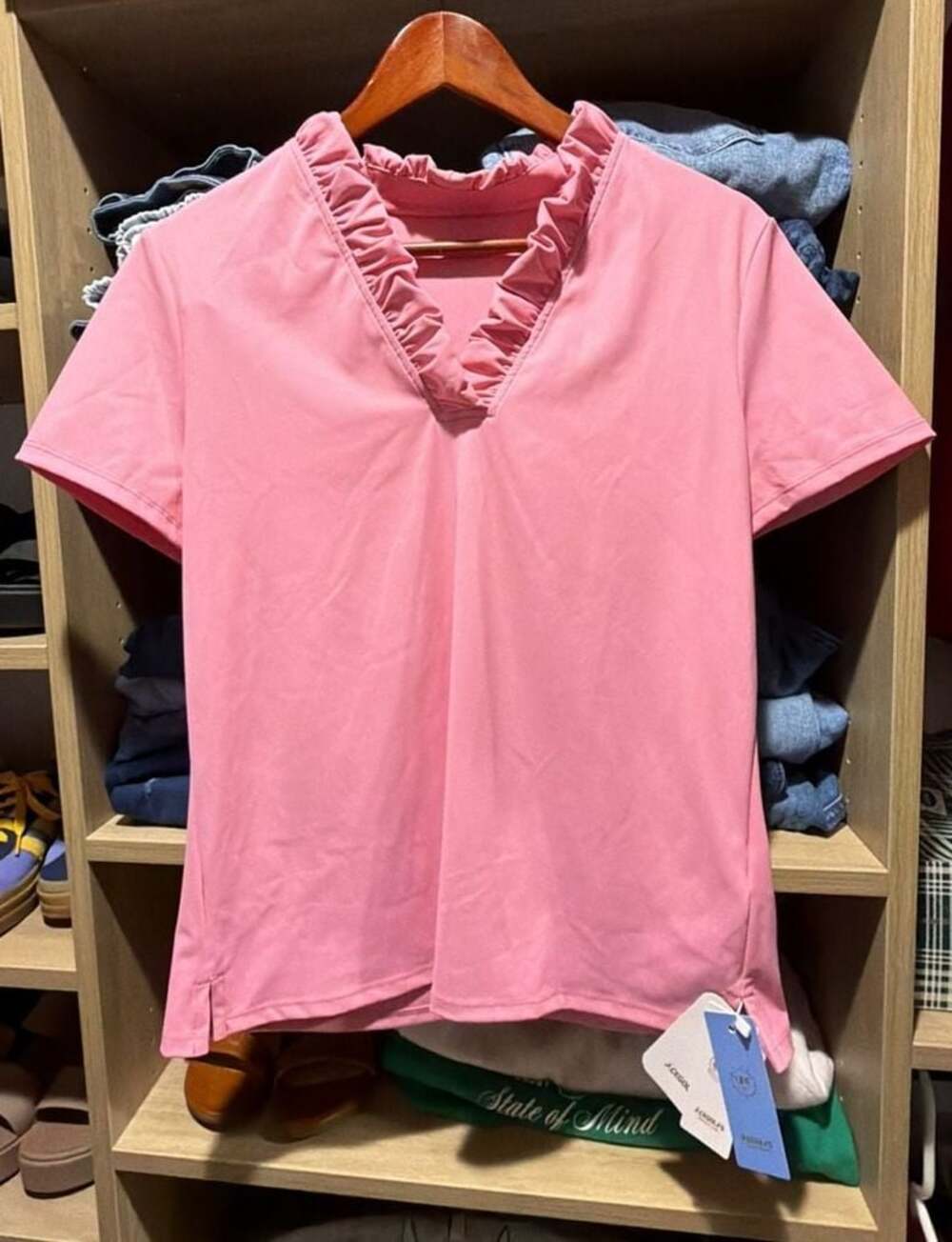 Acegolfs More Than Basic Ruffle V-Neck Polo Top UPF50+ Pink Size L
